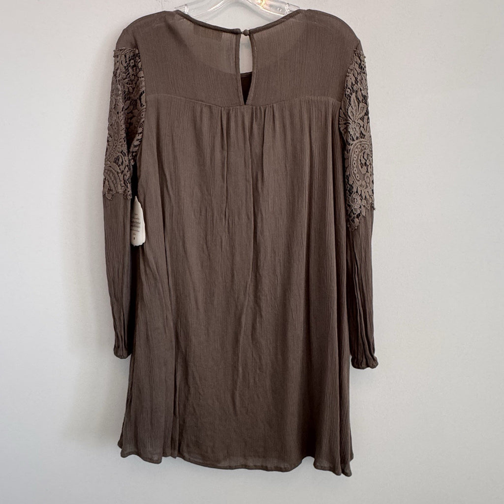 Altar'd State Women's Small Olive Green Lace Long Sleeve Boho Mini Dress NWT