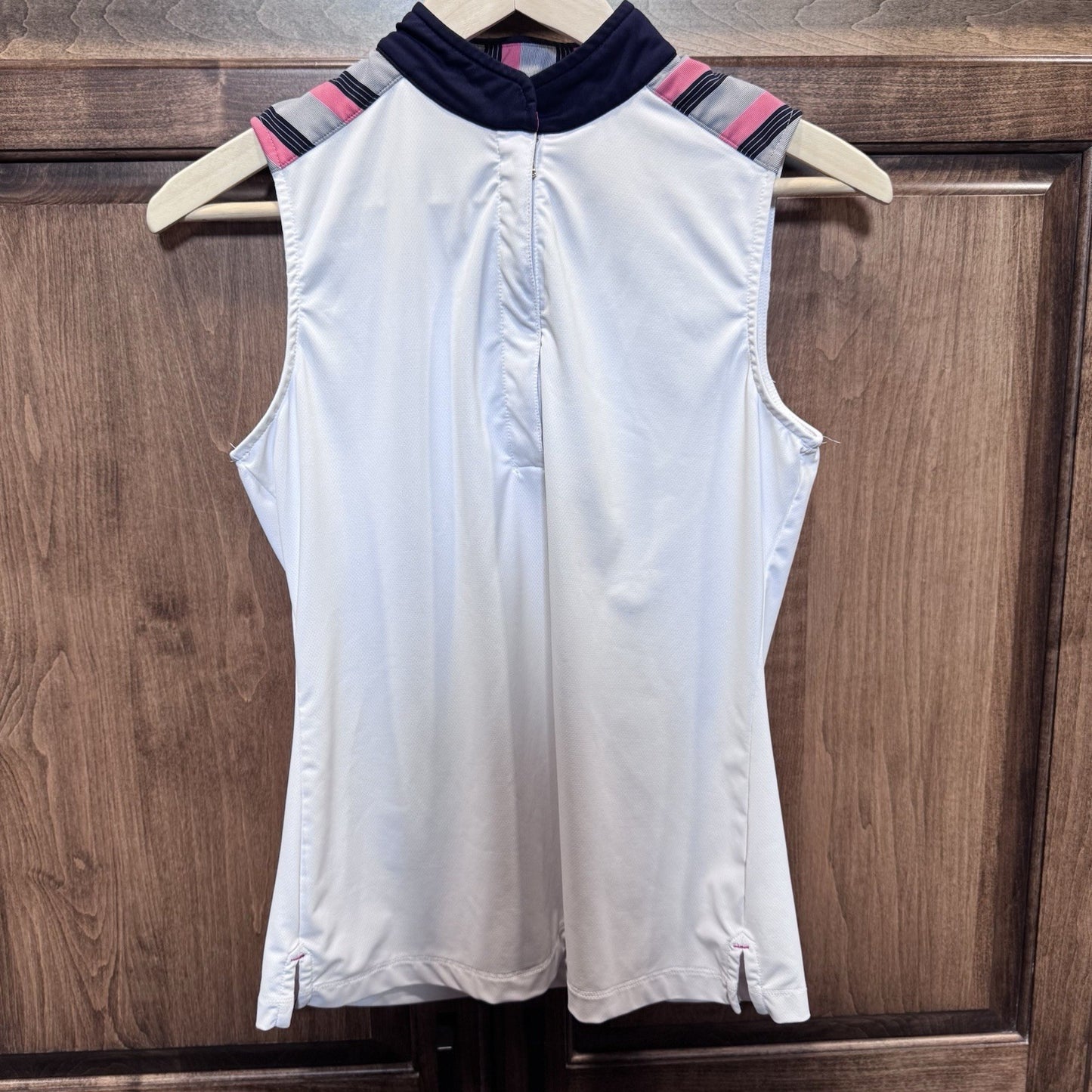 Fairway & Greene Ladies Sleeveless Golf Polo Shirt Size Small White Pink Stripe