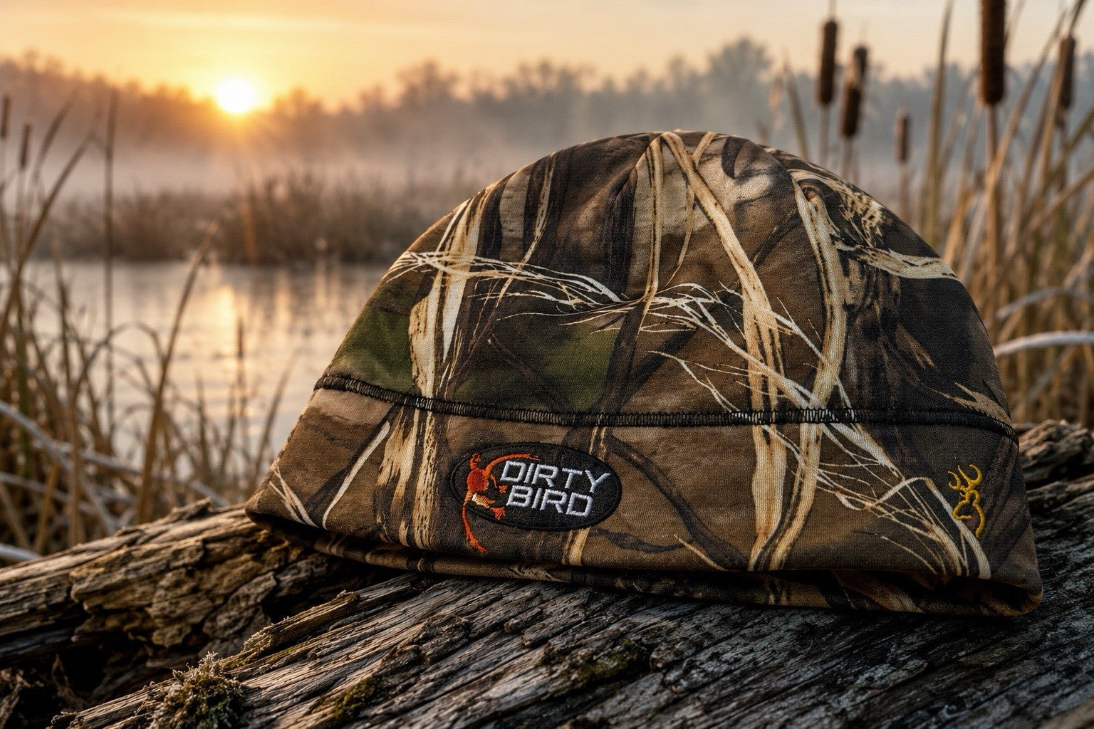 Dirty Bird Browning Camo Beanie Hat OSFM Hunting Skull Cap Realtree Style