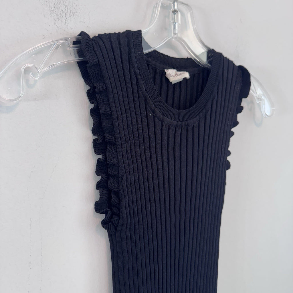 Hem & Thread Ribbed Ruffle Tank Top Black Sleeveless Knit Women S