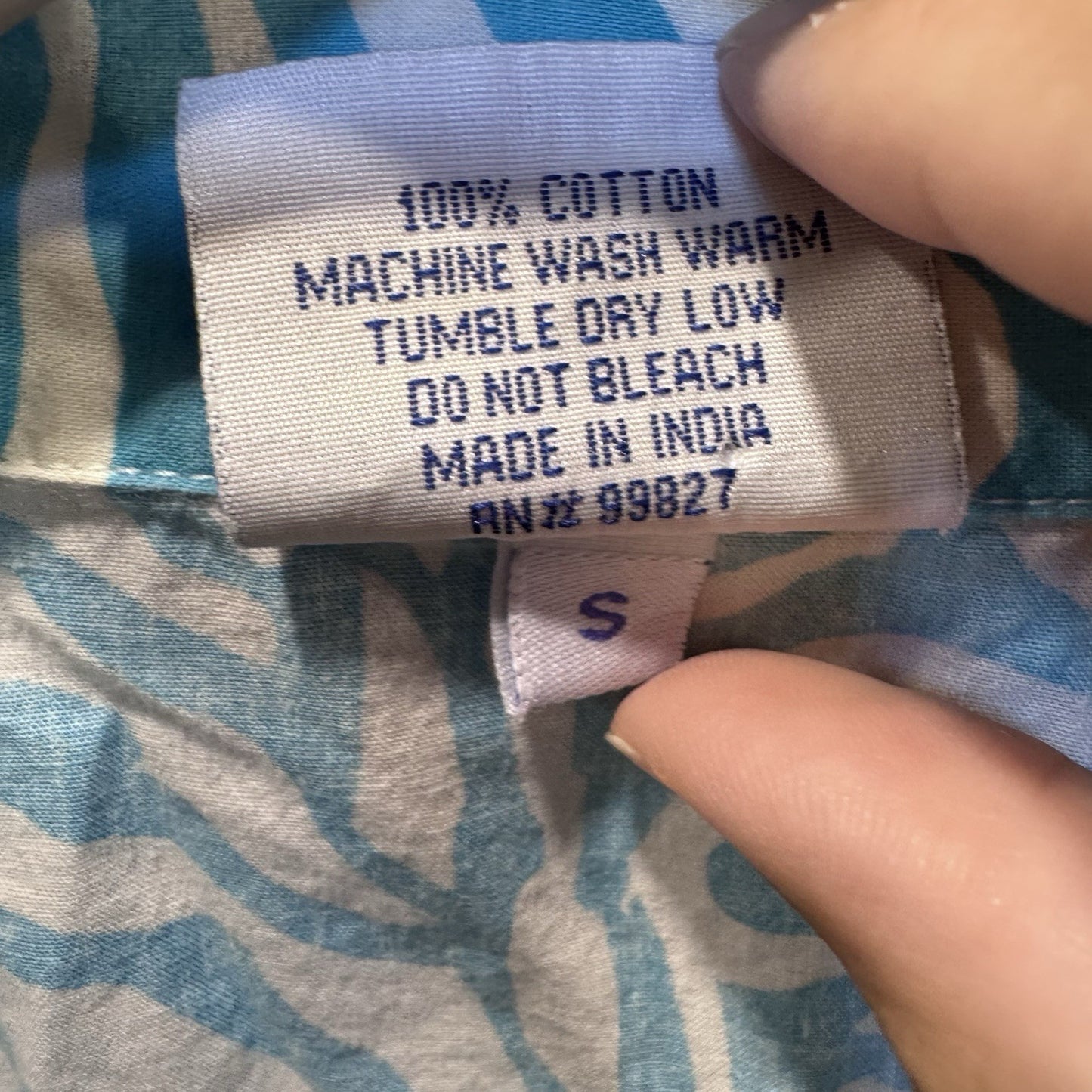 Pine Cone Hill Fine Linens Button Front Shirt Women’s Small Blue Zebra Print