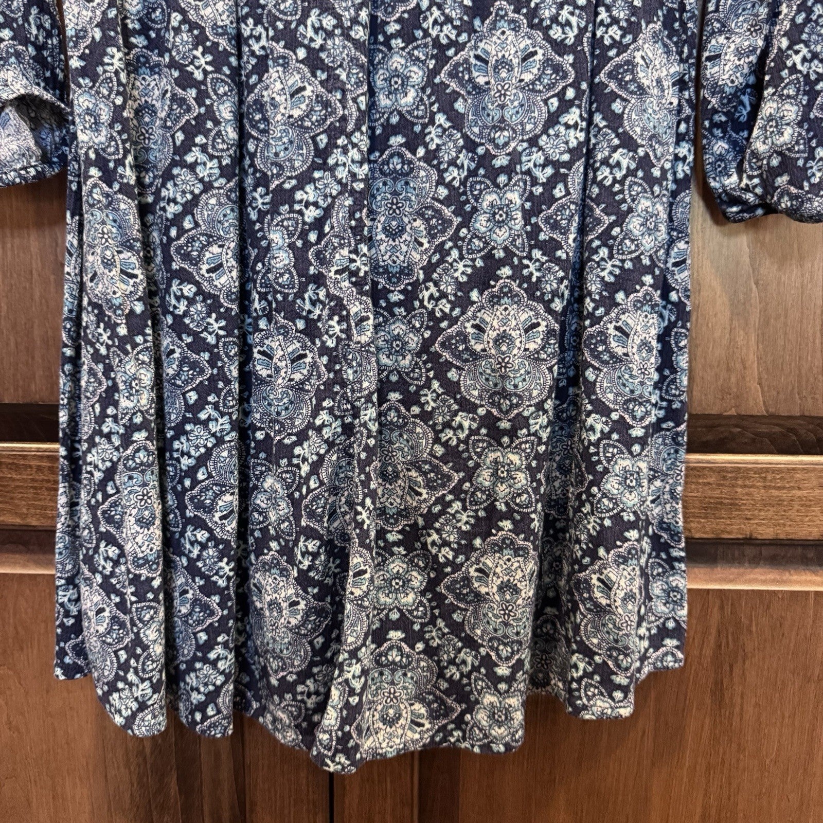 American Eagle Outfitters Boho Print Dress Small Blue Long Sleeve Cotton Blend