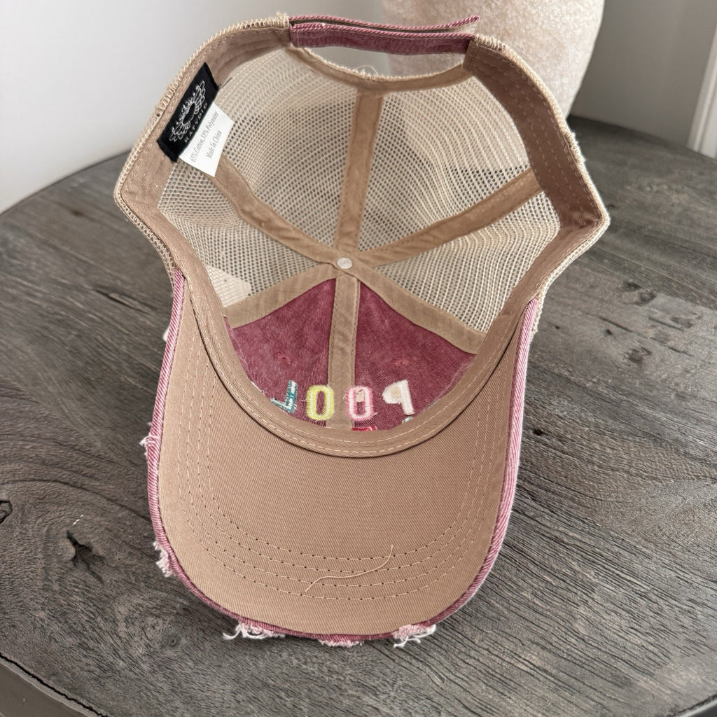 Pool Please Hat KatyDid Pink Trucker Distressed Mesh Snapback Cap NWT Boutique