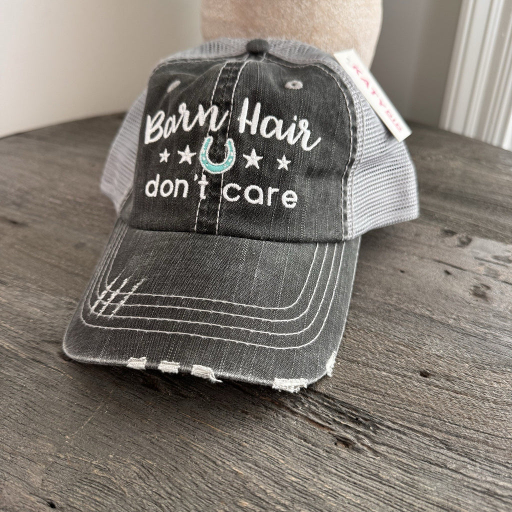 Katydid Barn Hair Don’t Care Hat Western Trucker Distressed Gray Mesh Cap Bout