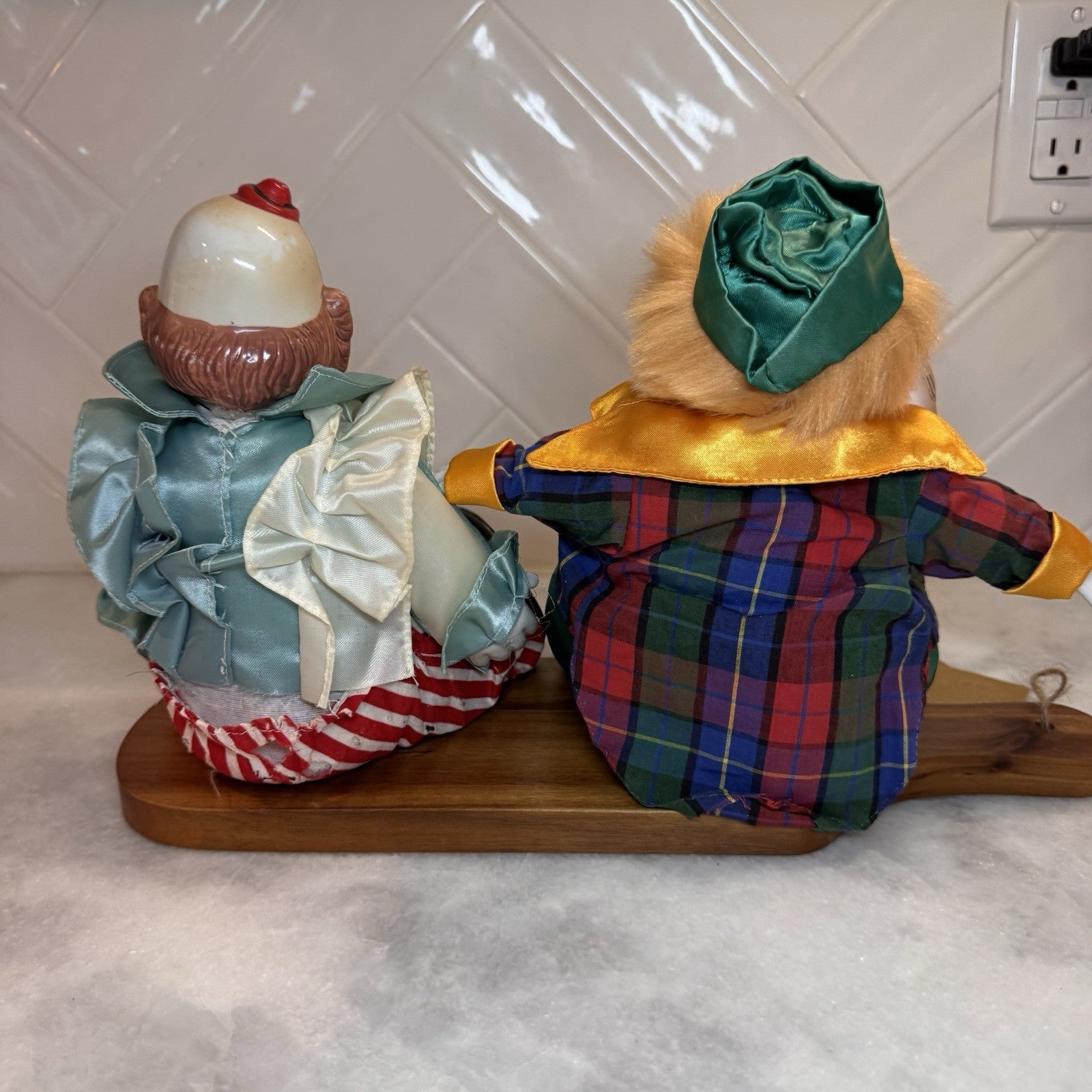 Vintage Porcelain "Shelf Sitter"  Weighted Clown Dolls - Set of 2 - Hand Painted