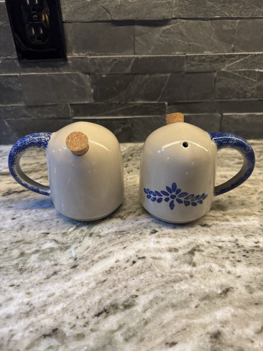 Vtg. Loomco China Co. Pottery 2 Sided  Blue & White Creamer Jug