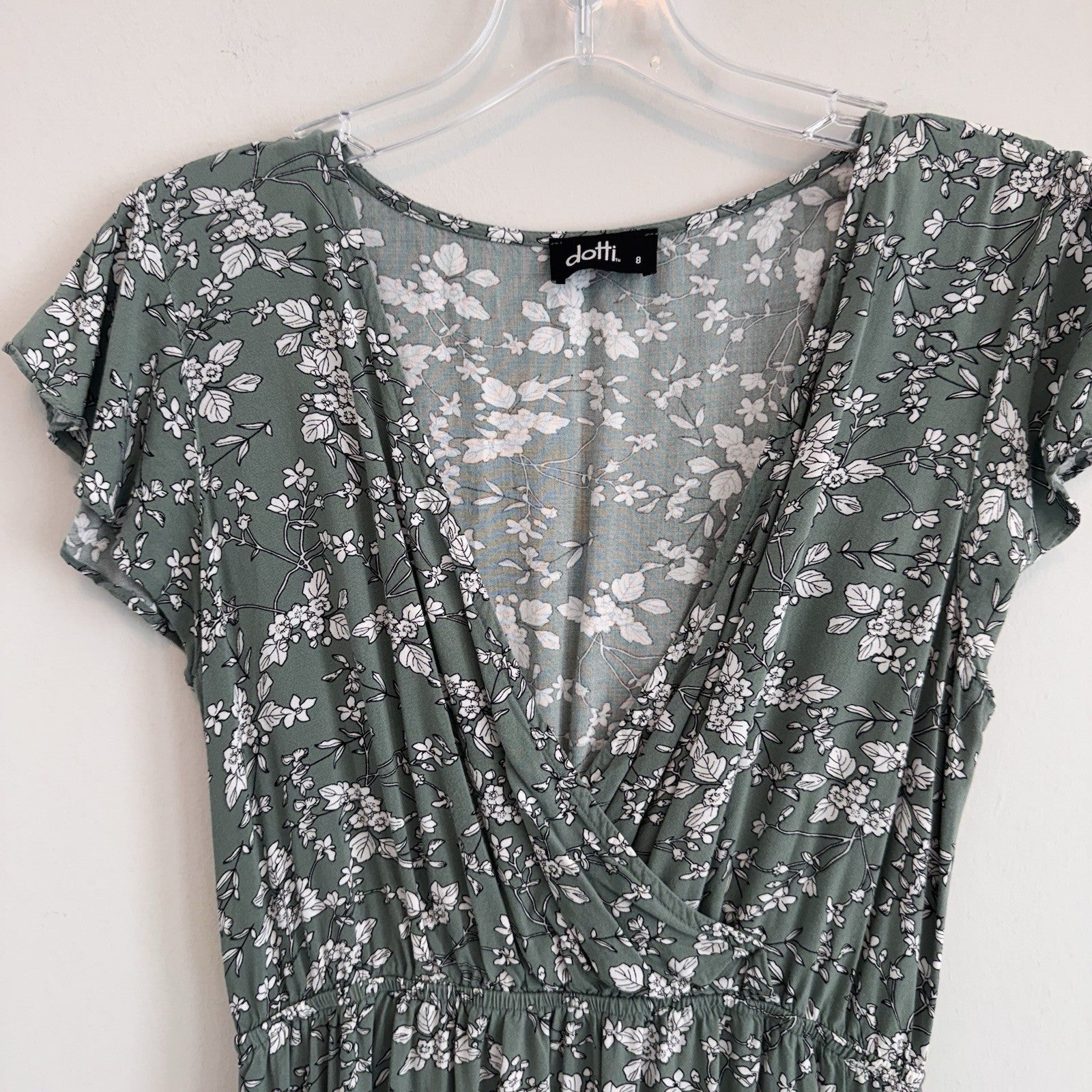 Dotti Floral Tiered Mini Dress Green Boho Cottagecore Women’s 8