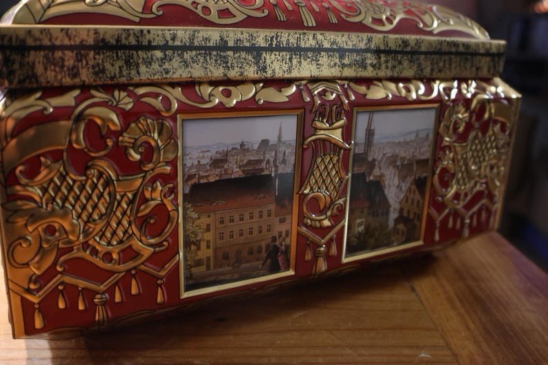 Large Vintage German Tin Box Otto Schmidt Nurnberg Prospect