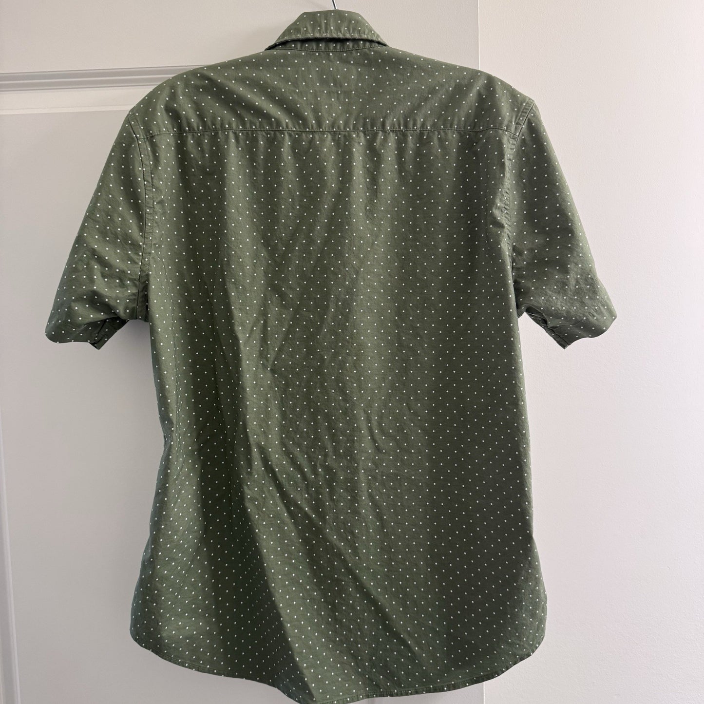 Bonobos Slim Fit Stretch Shirt Medium Green White Dot Print Short Sleeve