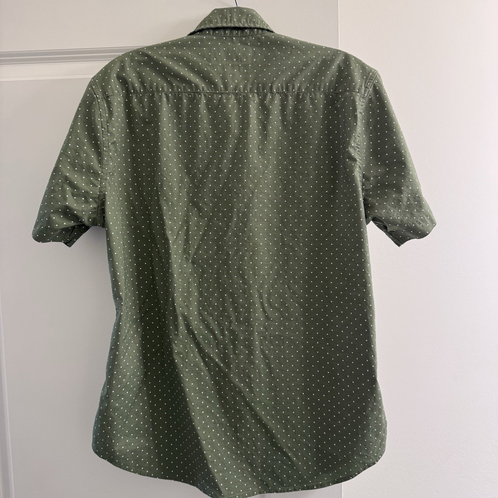 Bonobos Slim Fit Stretch Shirt Medium Green White Dot Print Short Sleeve