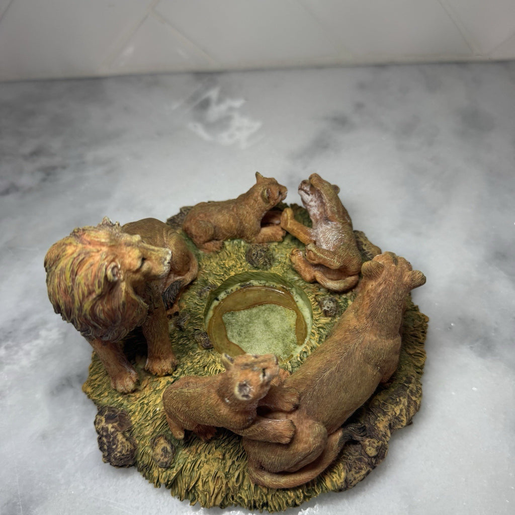Lion Family Tea Light Candle Holder Safari Wildlife Decor Resin Statue 7x5