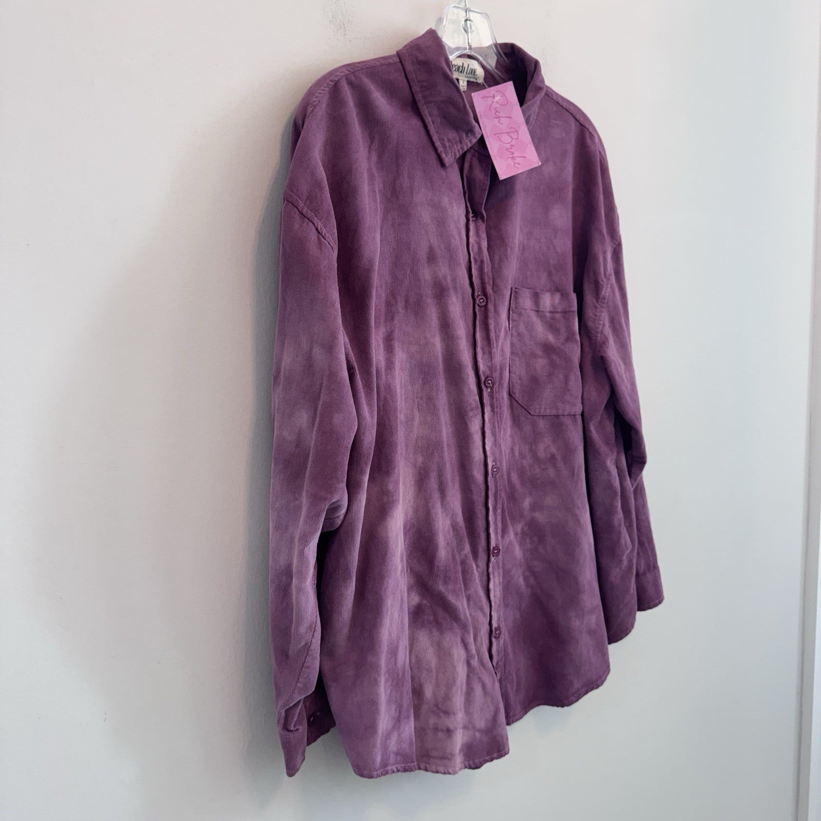 NWT Peach Love Corduroy Shacket Womens S Purple Acid Wash Top