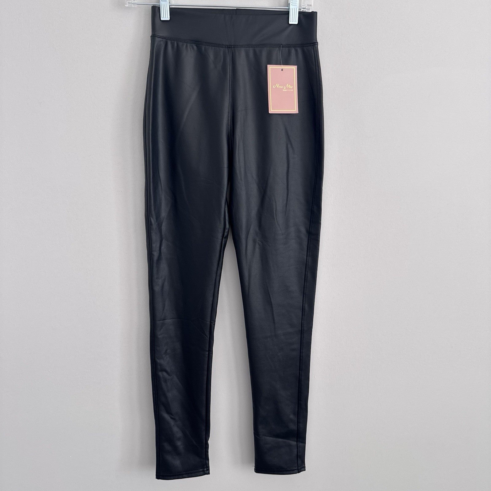 New Mix Faux Leather Leggings S Black High Rise Stretch NWT