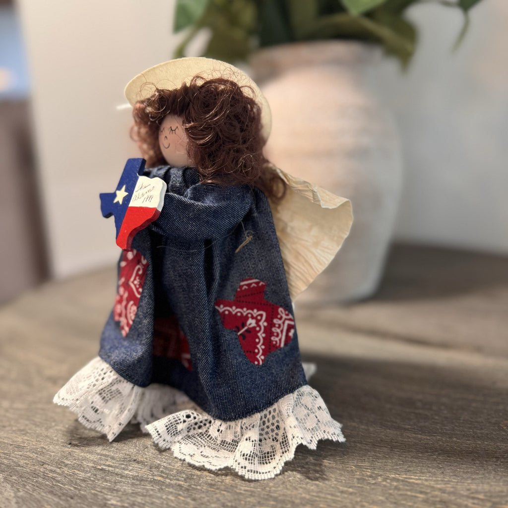 Vintage 1999 Sugar's Treasure Chest Texas Spool Angel The Alamo Denim Cowgirl 7"