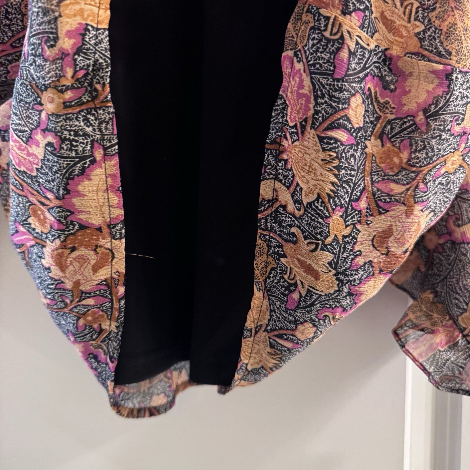Entro Floral Ruffle Blouse Large Boho Sheer Long Sleeve Top Lined