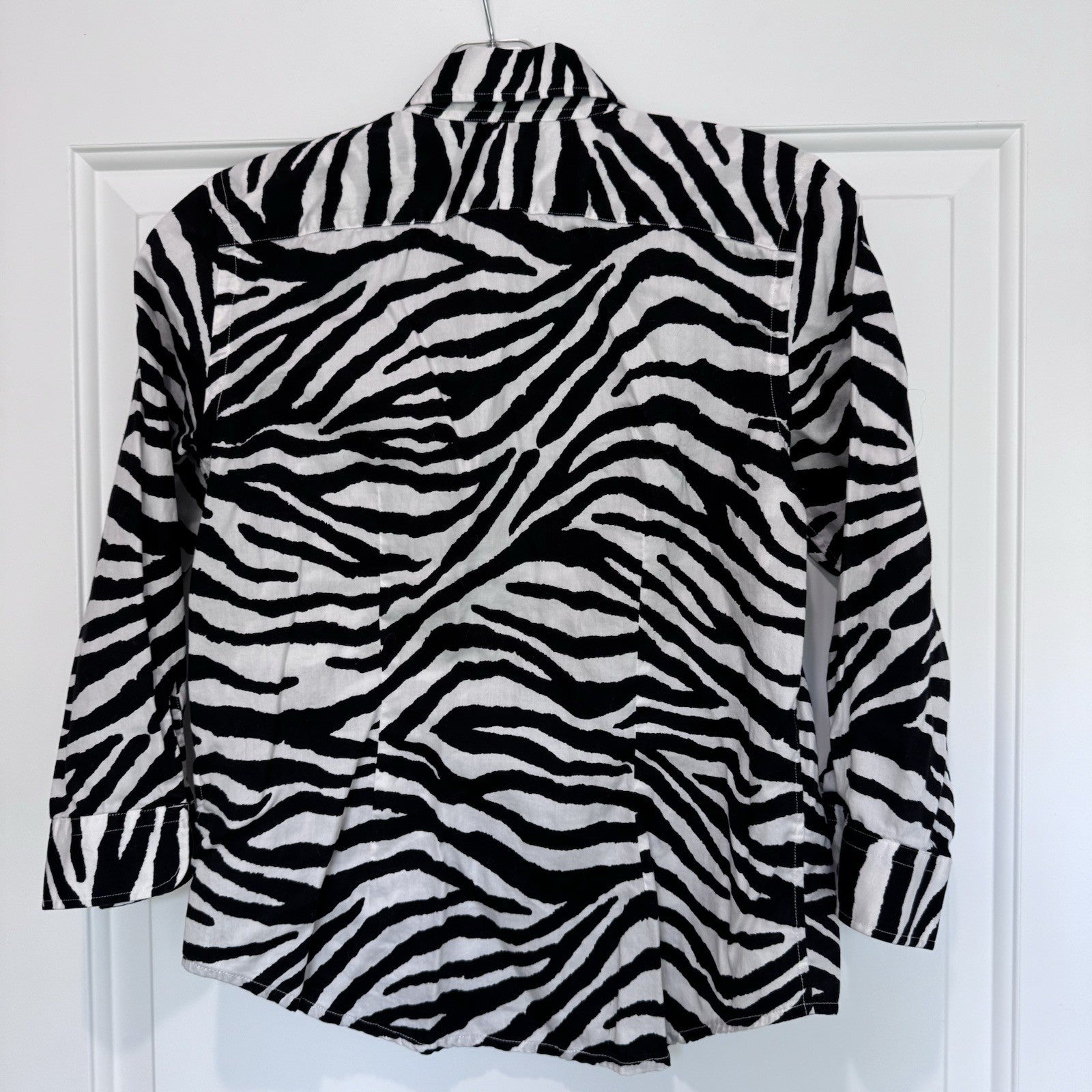 Lauren Ralph Lauren Petite Zebra Print Button Down Shirt Black White P/P