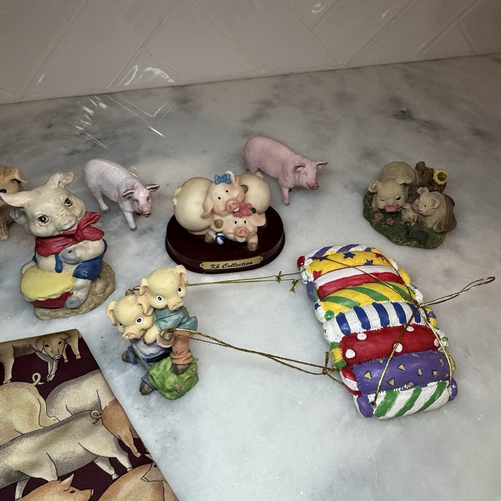 Vintage Pig Figurine Lot Tie Ornaments Farmhouse Decor Collectibles