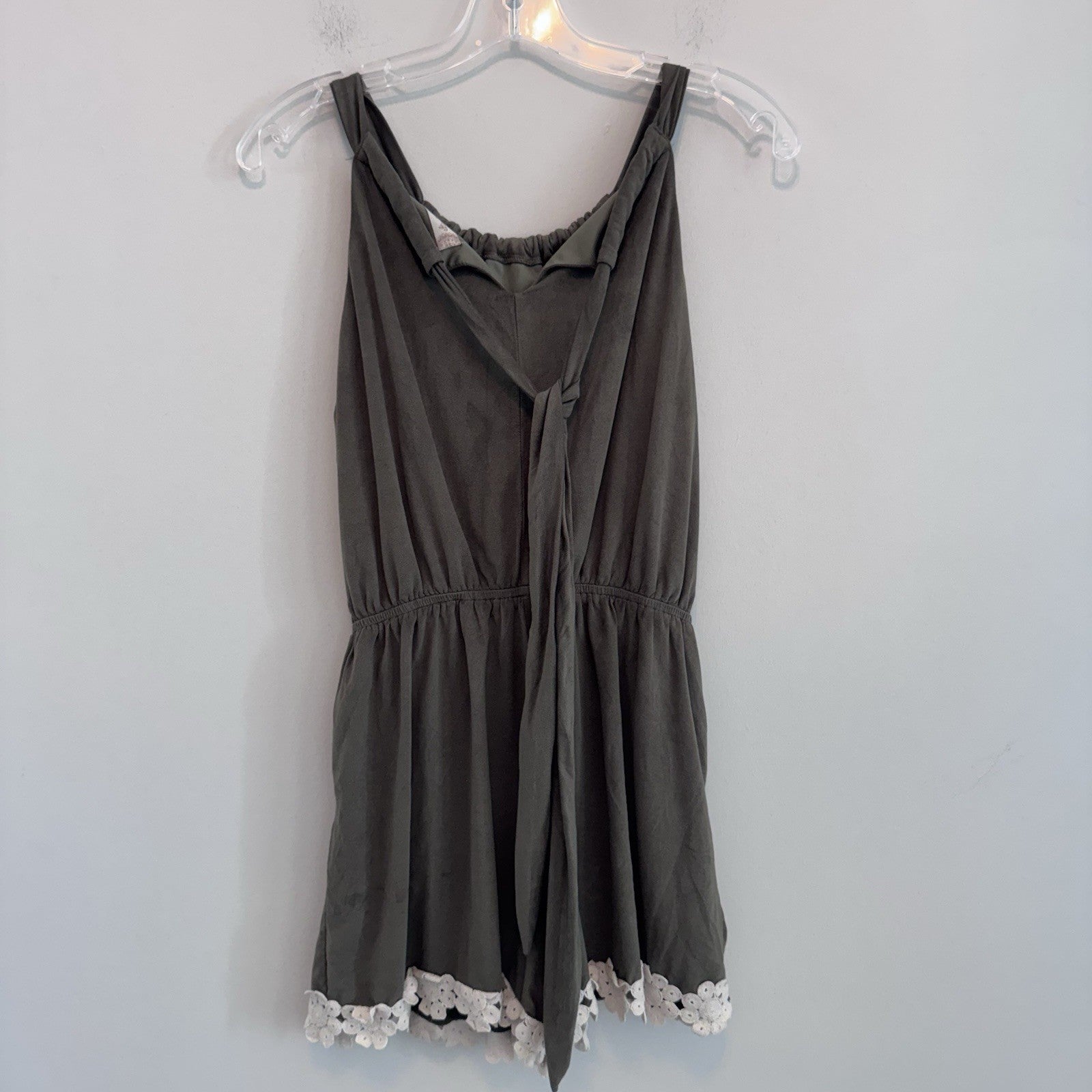 Altar’d State Olive Green Romper M Lace Trim Open Back Boho Festival