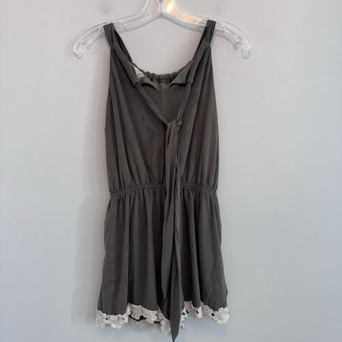 Altar’d State Olive Green Romper M Lace Trim Open Back Boho Festival