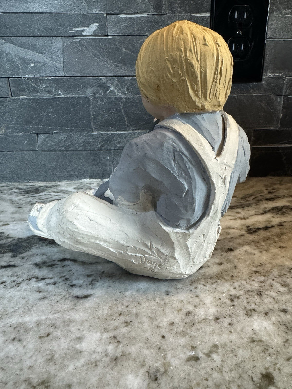 Sneaker Kids Boy W/Shaggy Dog Sculpture~Daze Mortensen Signed~Austin Prod 1986