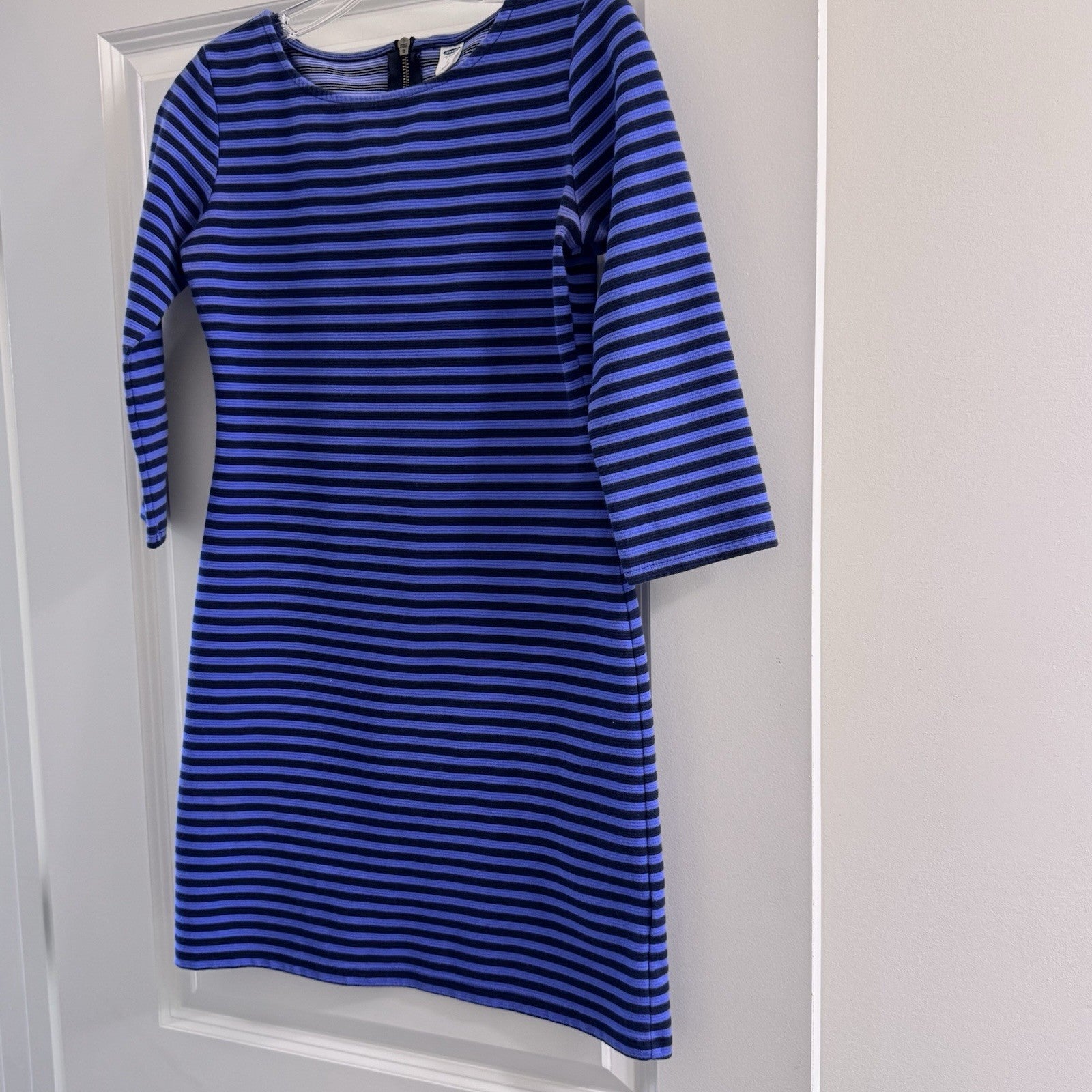 Old Navy Ponte Knit Striped Dress Small Petite Blue Black 3/4 Sleeve
