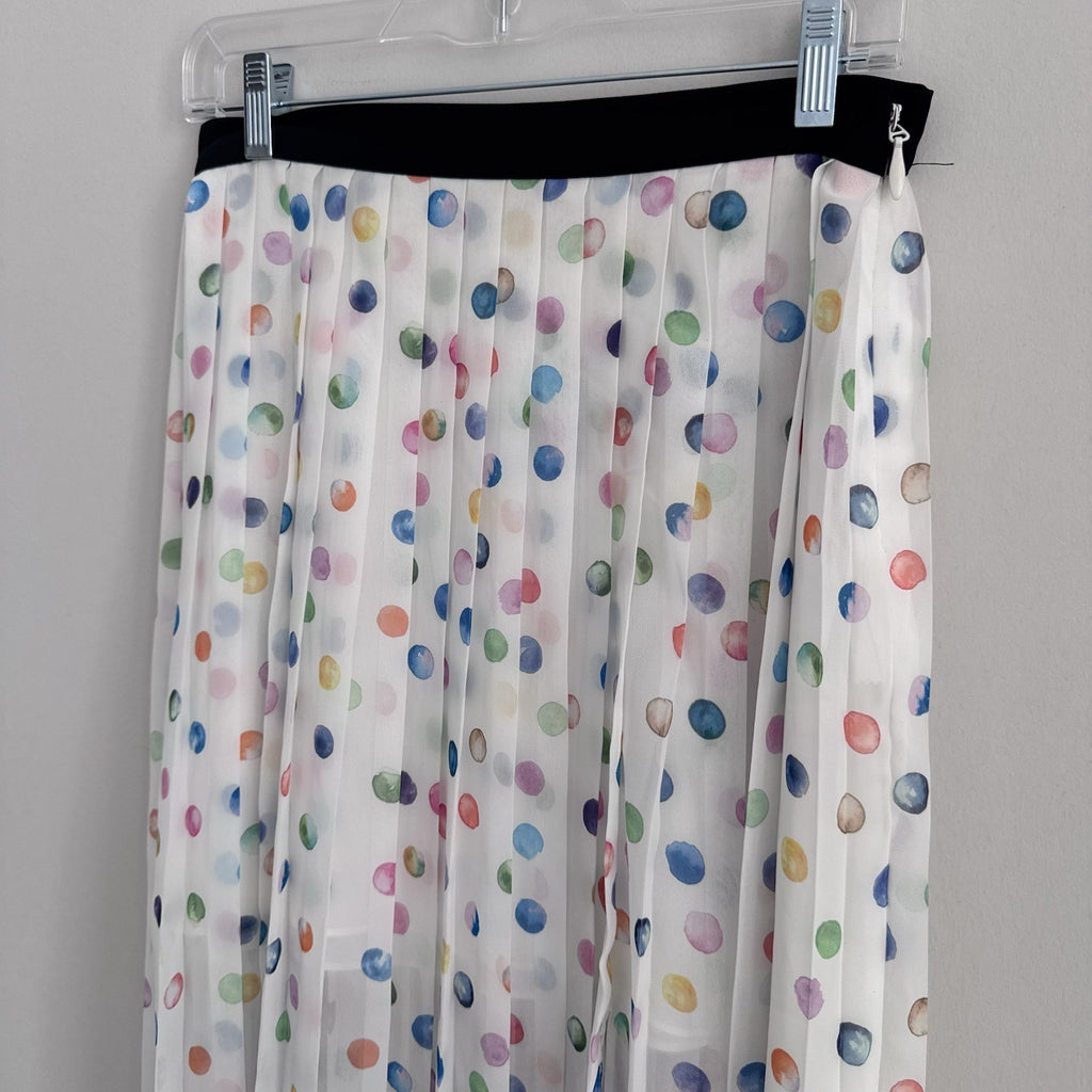 Topshop Pleated Polka Dot Midi Skirt US 6 White Multicolor Sheer NWT