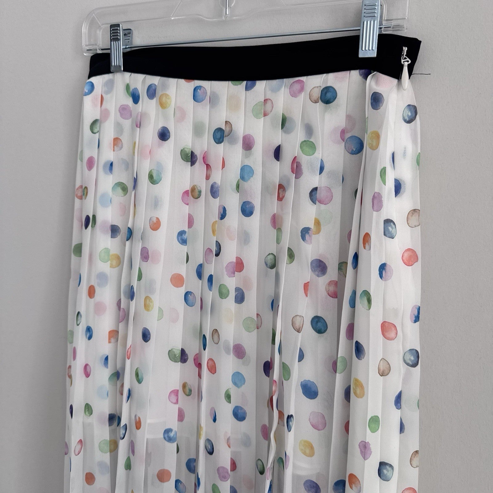 Topshop Pleated Polka Dot Midi Skirt US 6 White Multicolor Sheer NWT