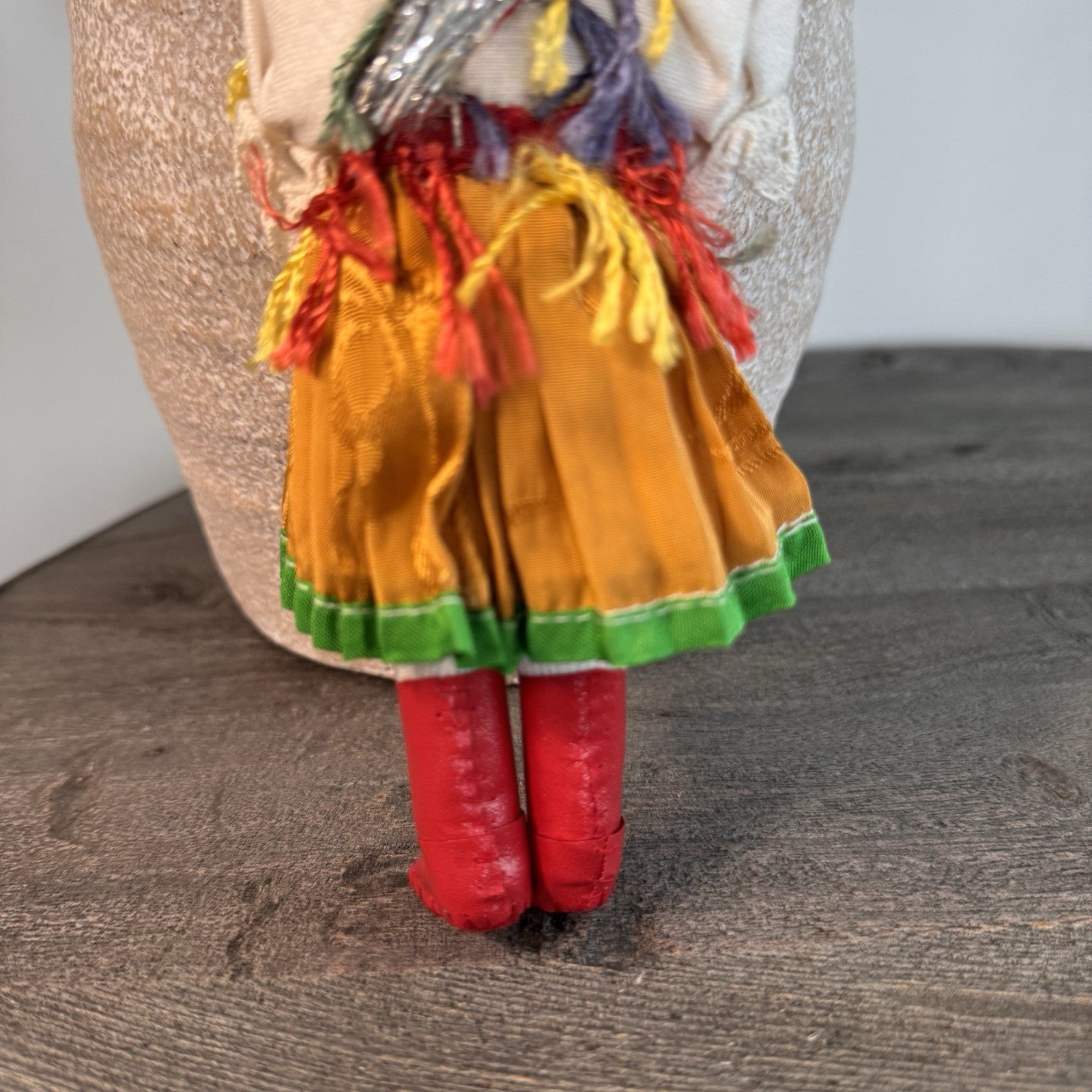 Vintage Eastern European Folk Doll 7" Cloth Costume Red Boots Polish Hungarian