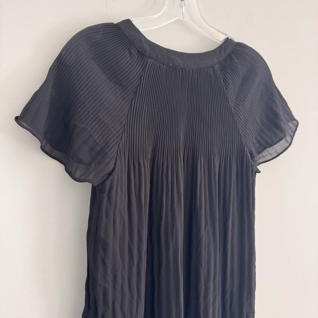 She + Sky Black Pleated Flutter Sleeve Mini Dress Women's Size S V-Neck Lined