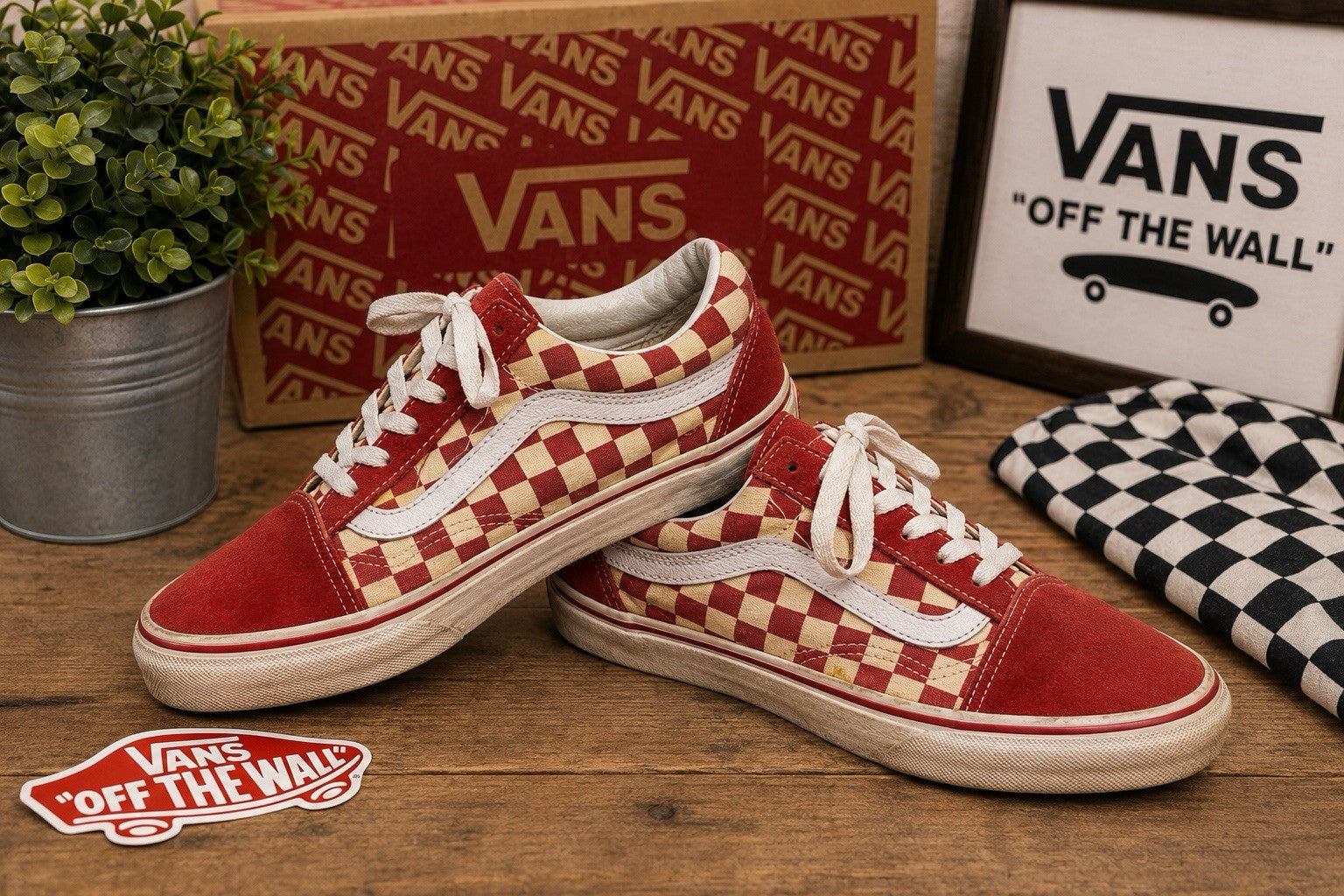 Vans Old Skool Checkerboard Red White Suede Canvas Men 5.5 Women 7