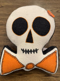 Skull Shaped Halloween Throw Pillow Vintage Look 15x12 Wool/Cotton NEW