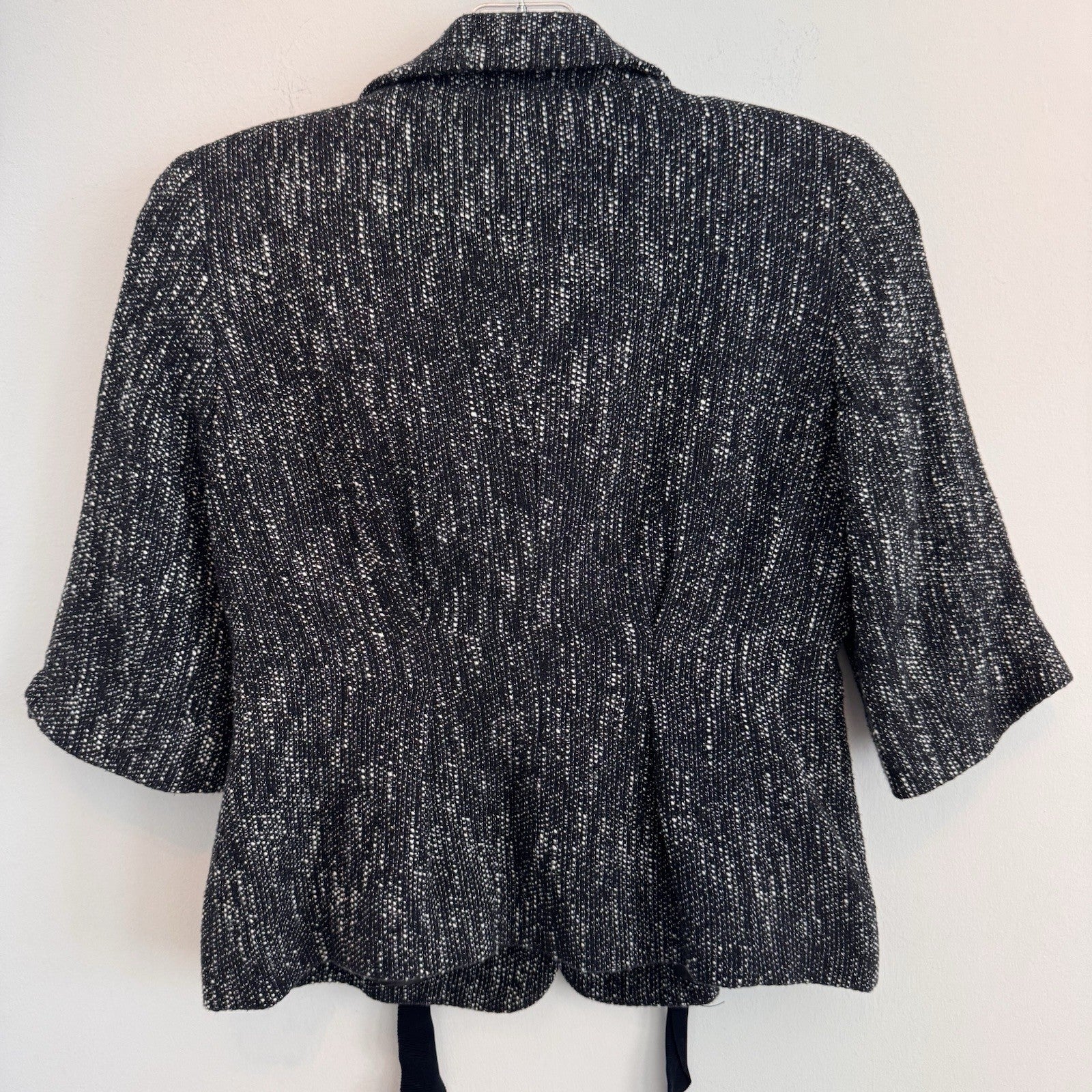 Talbots Petites Tweed Skirt Suit Set 2P 4P Black White Textured Bow Jacket