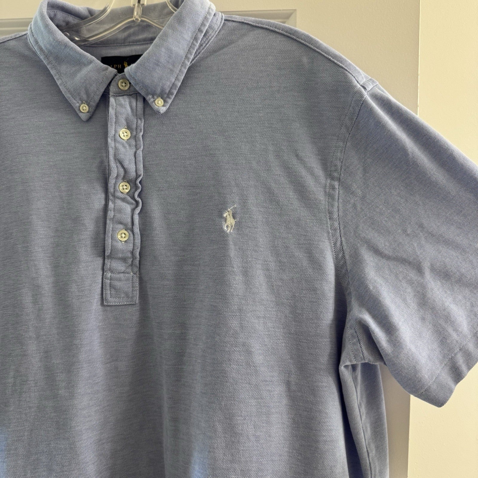 Polo Ralph Lauren Knit Oxford Shirt XXL Blue Button-Down Collar Short Sleeve