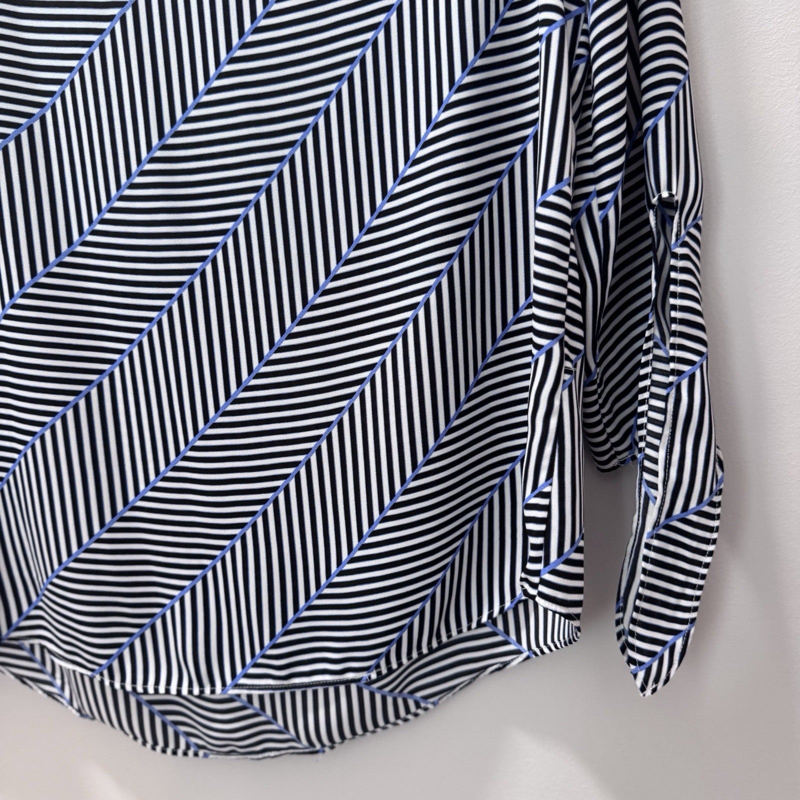 Talbots Petites Small Blouse Black White Stripe Geometric Long Sleeve Top