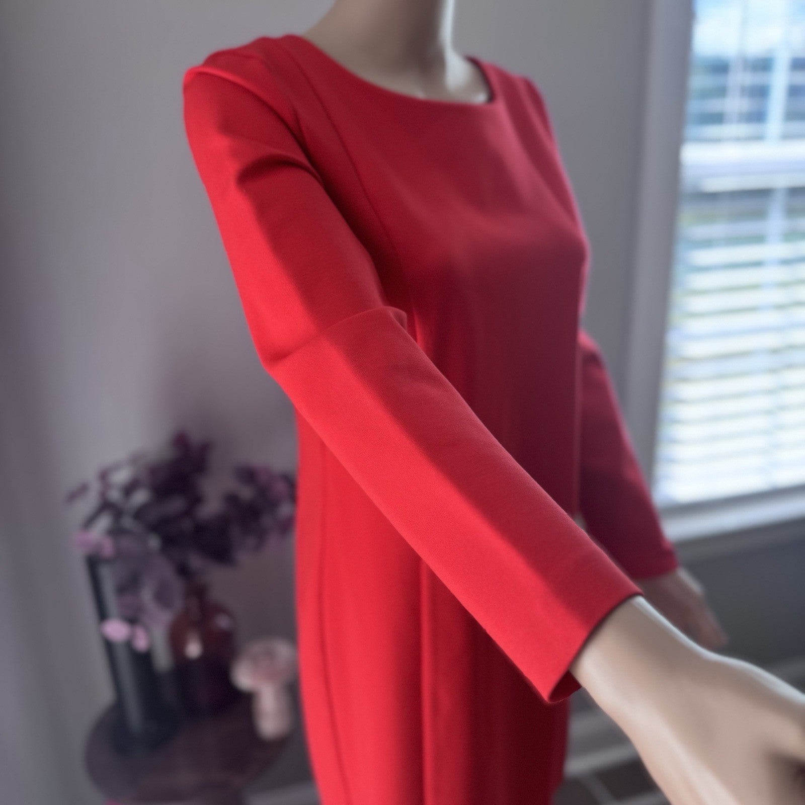 J.Crew Women’s Small Red Long Sleeve Shift Dress Back Zip Stretch Knit 