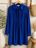 Max Studio Blue Tie Neck Tunic Dress Women’s Small Long Sleeve Rayon Boho