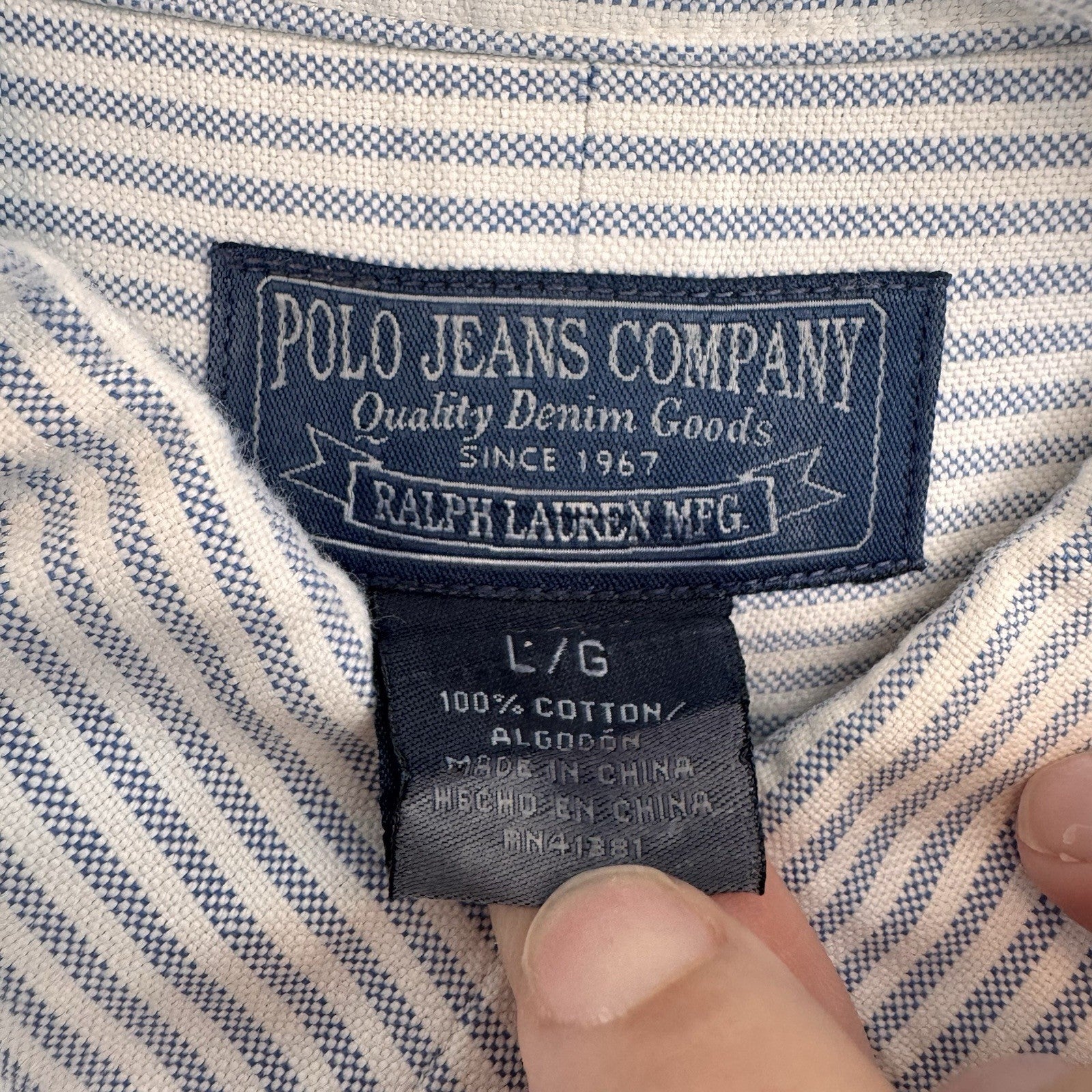 VTG Polo Jeans Co Ralph Lauren Stripe Button Down Shirt Large Cotton Men’s