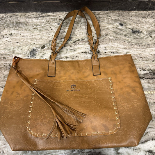 Weimeibaige Handbag Oversized Tote Vegan Leather Light Brown Braided Handles