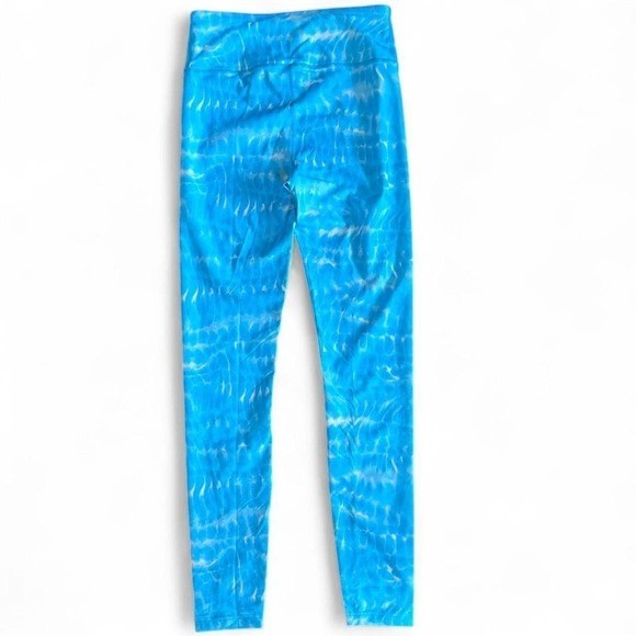 Lands' End Blue Water Print Leggings Size S Tall | Neon Yellow Lining