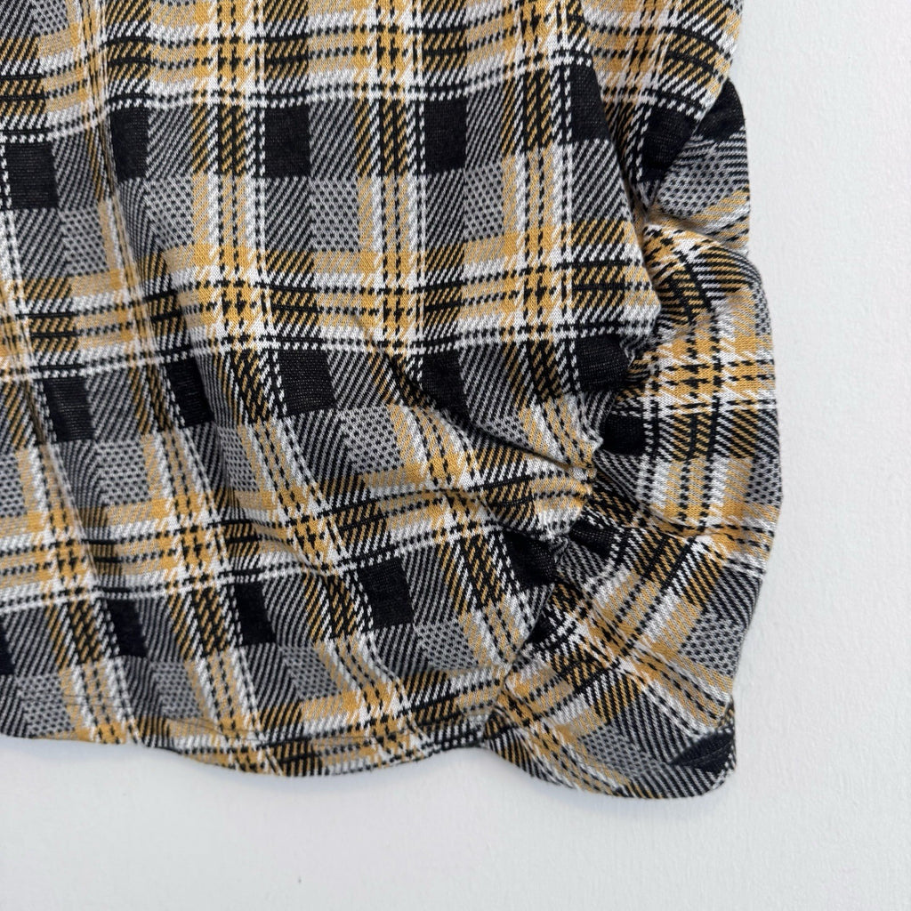 Urban Outfitters Plaid Mini Skirt Yellow Black Grey Ruched Knot Front Women's M