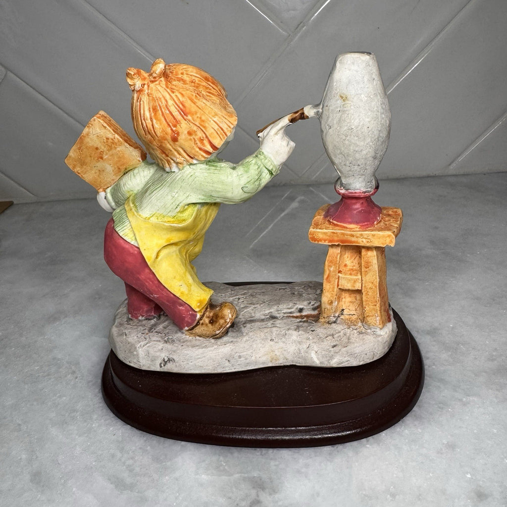 VTG Charles Serouya Young Artist Figurine Little Painter Girl  Child Sculpture