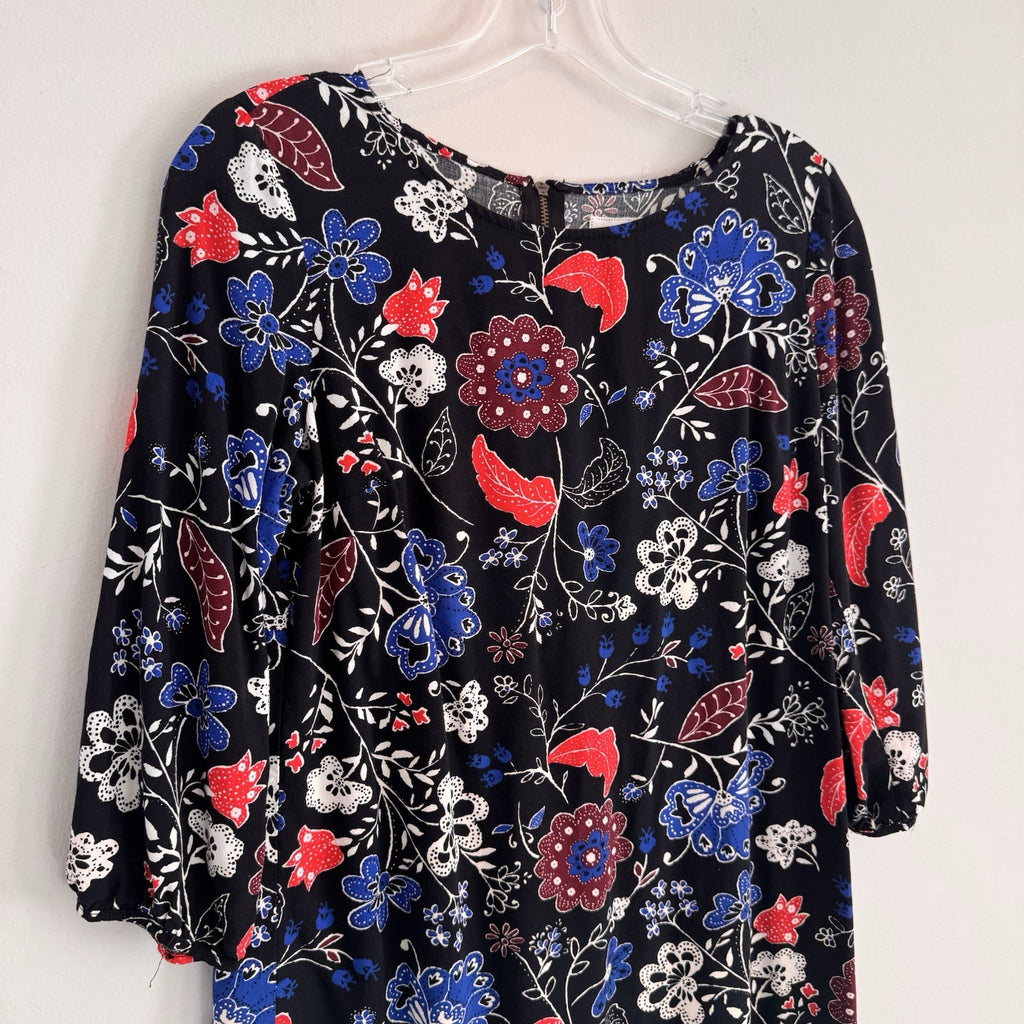 Old Navy Floral Dress Small Black Red Blue Boho 3/4 Sleeve Rayon Women’s