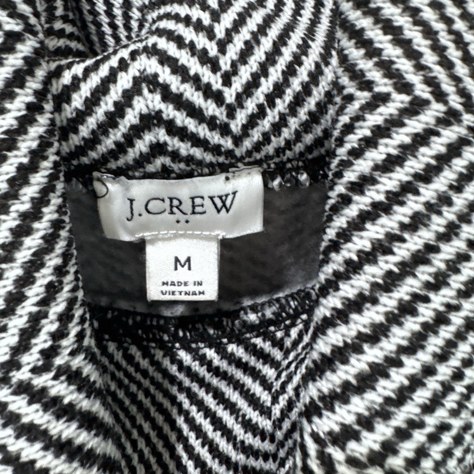 J.Crew Herringbone Funnel Neck Top Medium Black White Long Sleeve Knit Pullover