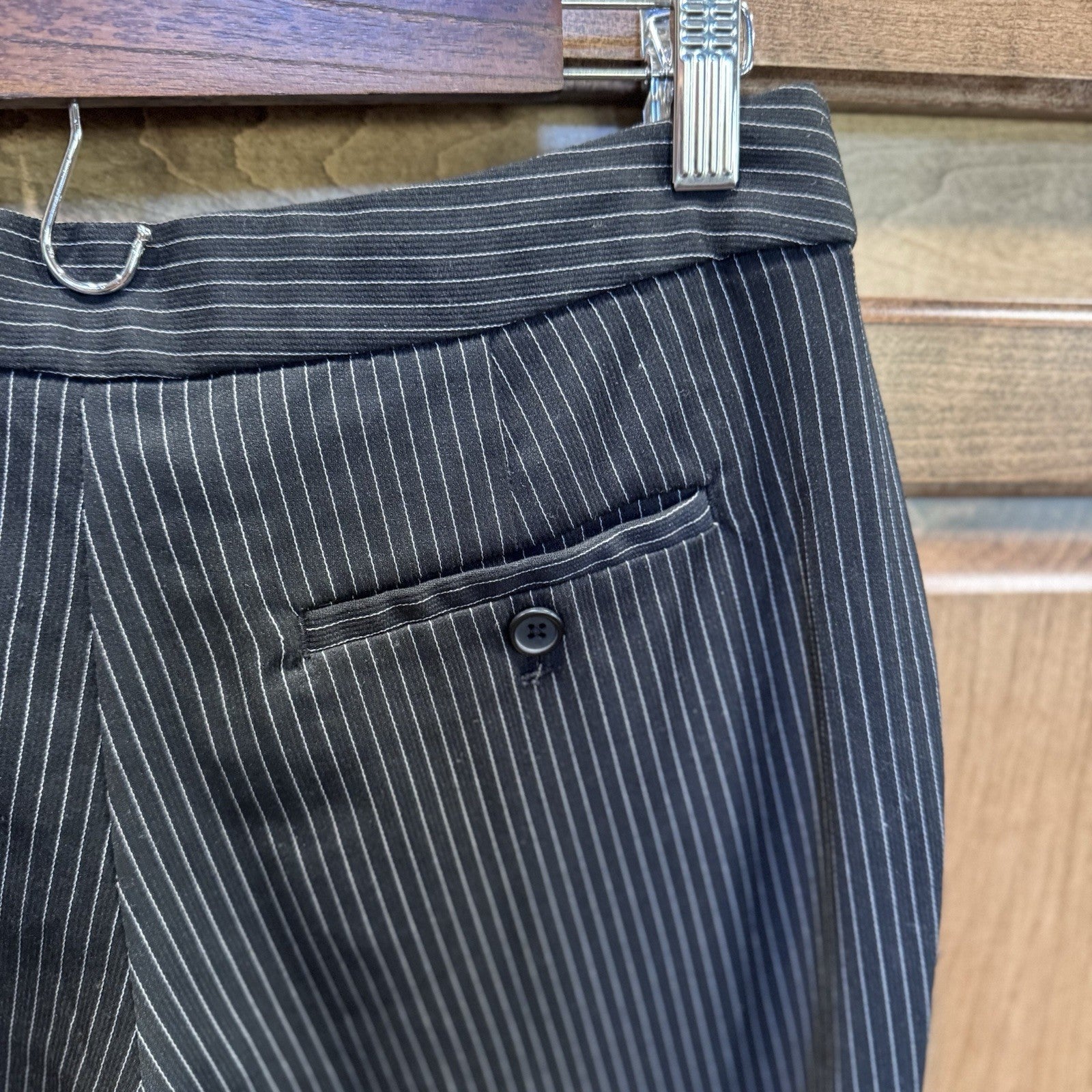 Banana Republic Avery Tie-Waist Pants Black Pinstripe Petite 6 High Rise Tapered