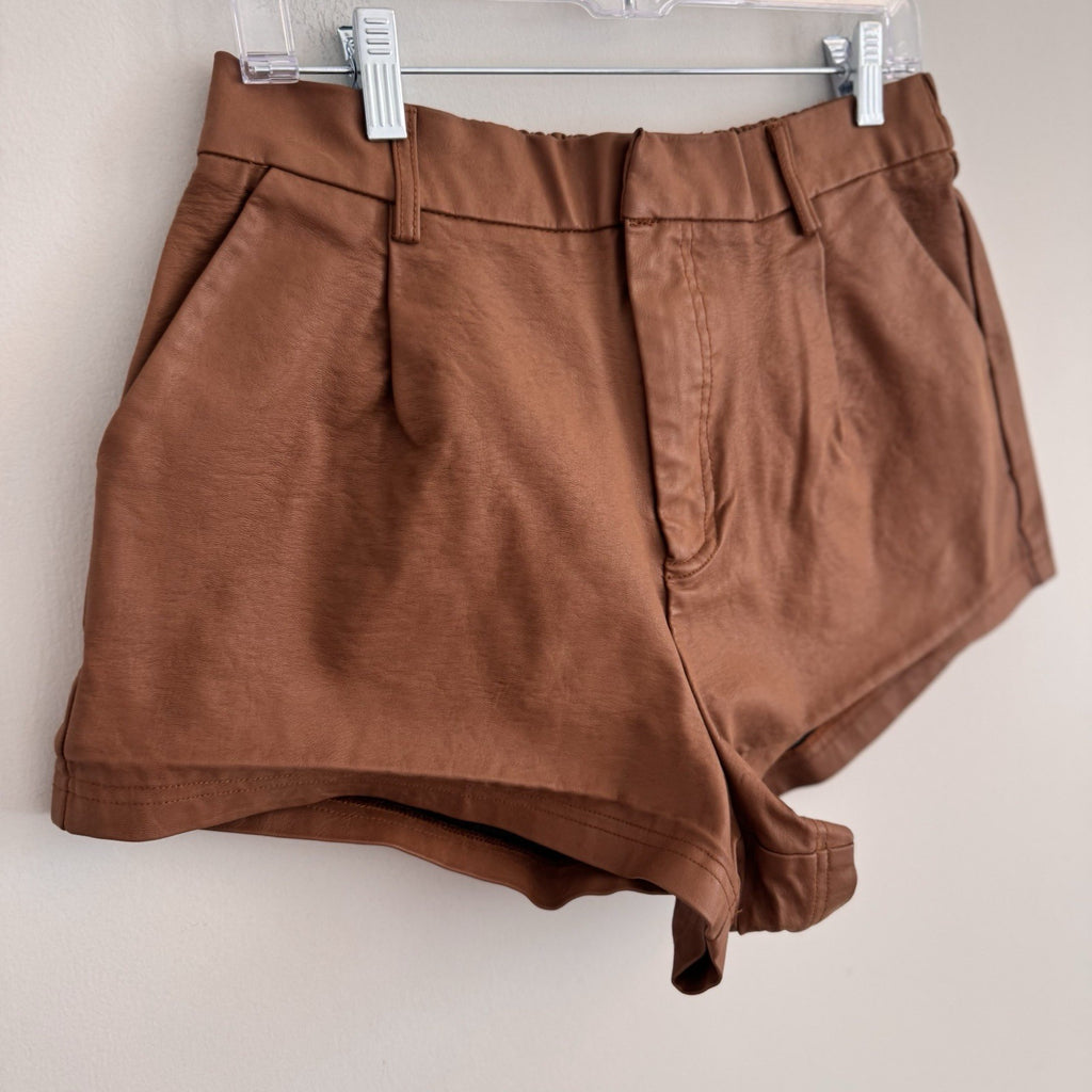 Free People Vegan Leather Shorts Brown Cognac High Waisted Pull-On Medium M