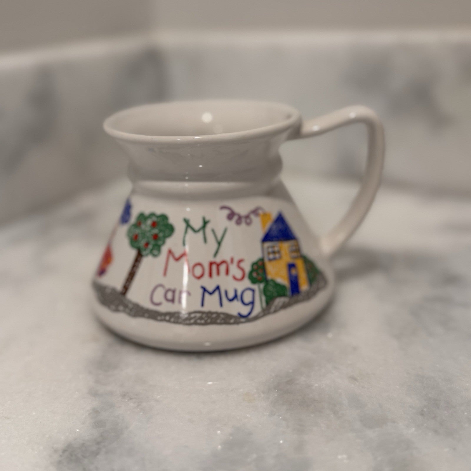 Vintage My Mom's Car Mug Wide Base No-Tip Ceramic Commuter Travel Cup Retro