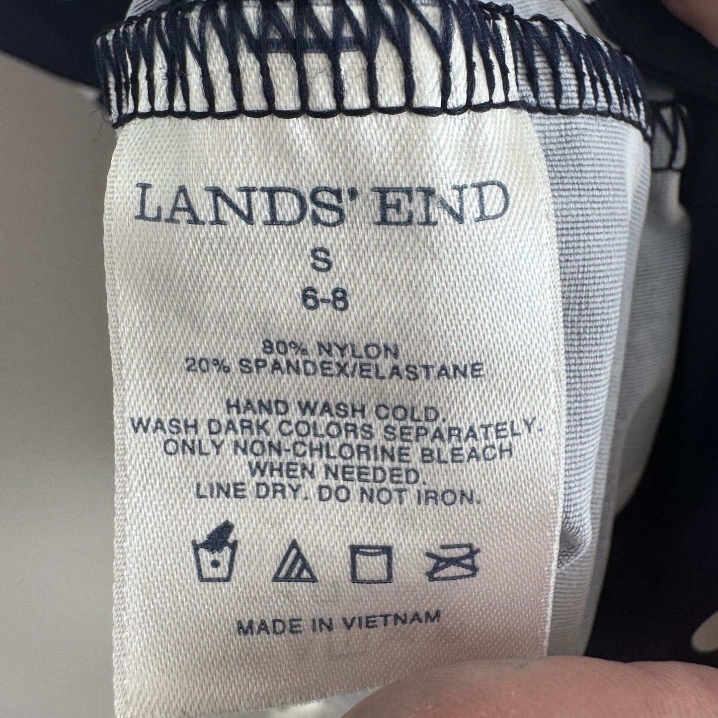 Lands End Dress Womens Sz Small Blue White Polka Dot Pullover 3/4 Sleeve Casual