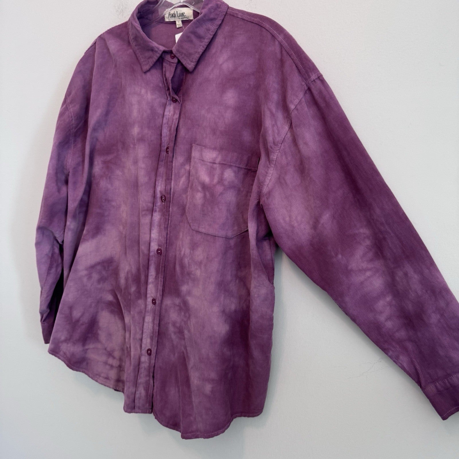 NWT Peach Love Corduroy Shacket Womens S Purple Acid Wash Top