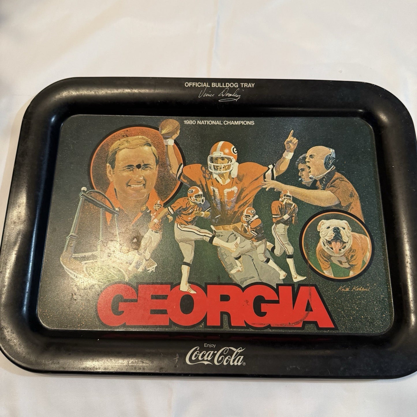 Rare Vintage 1980 Coca-Cola GEORGIA National Champs Serving Tray Pre Owned