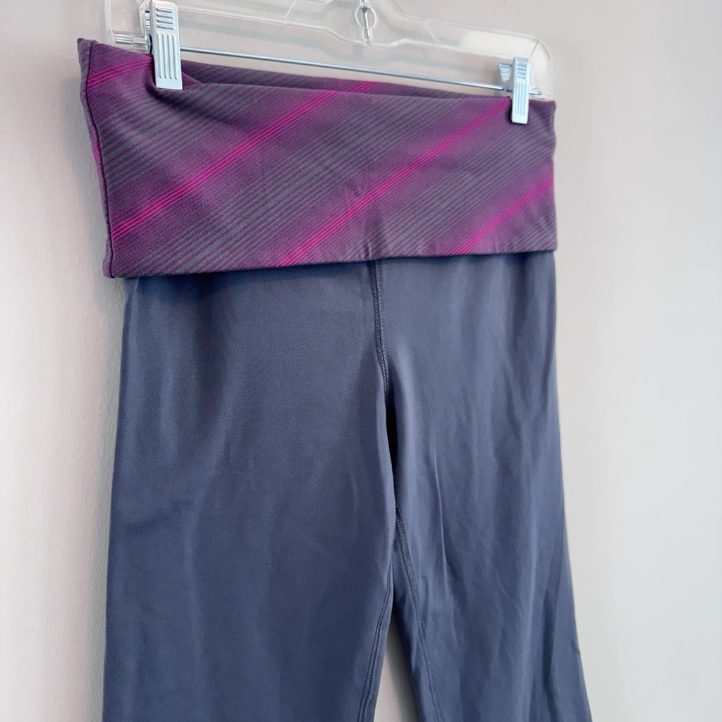Alo Yoga Air Land Ocean Crop Yoga Pants Grey Pink Stripe Fold Over Waist Medium